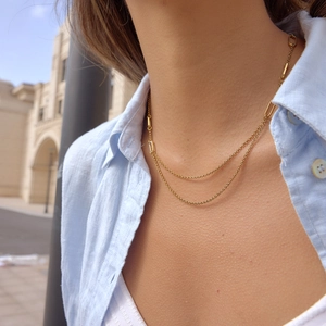 Collana a doppio strato in acciaio inossidabile placcato oro 18k con maglie a O