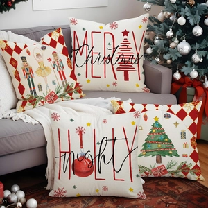 Set of four Christmas nutcracker linen pillow covers for holiday home sofa decoration