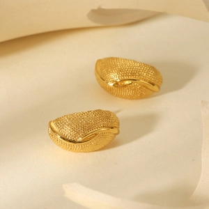 French vintage 18K gold plated stainless steel textured arc earrings with polished lines