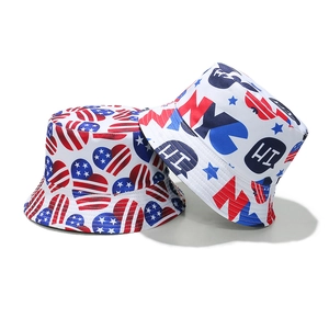 Chapeau Bob Imprimé Drapeau Américain NYC Réversible Protection Solaire Style Urbain Pêcheur Polyester Hip Hop