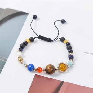 Solar system eight planets bracelet with natural stones and adjustable woven cord