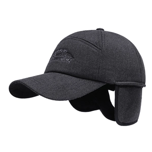 Deep grey winter baseball cap with ear flaps and The Winshow embroidery texture