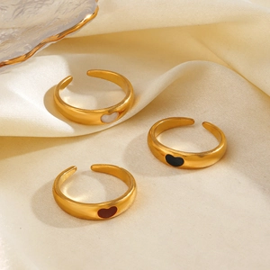 18K gold plated adjustable heart rings with white pearl, black and red inlay stones