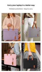 Slanke 14-inch laptophulzen in vier kleuren met bruine lederen handgrepen