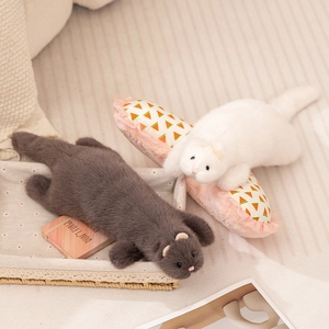 Adorable white and gray long plush ferret dolls with a cute pink watermelon pattern base