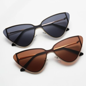 Fashionable cat-eye metal sunglasses with oversized frames and retro vintage design style