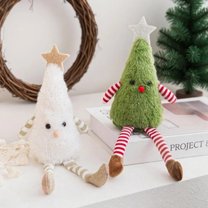 Cute plush Christmas tree dolls in green and white with glitter stars for home decor