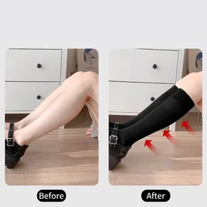 Slimming black compression socks before and after effect comparison on legs