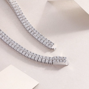 Double row S925 sterling silver tennis bracelet with brilliant Moissanite stones