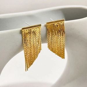 Elegant gold metal tassel earrings with a chic minimalist drop design for women