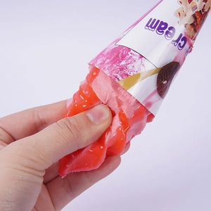 Main view of pink PU foam strawberry ice cream cone squishy toy for home decor