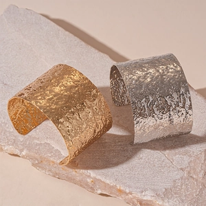 Hammered textured open cuff bracelets in gold and silver finish for women
