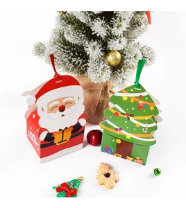Detail of red and green Christmas gift boxes with ribbons and festive decorations
