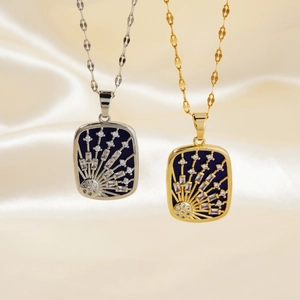 Vintage Sophisticated Copper Zirconia Blue Enamel Meteor Pendant Necklace For Women Starry Sky Square Pendant Jewelry Gift