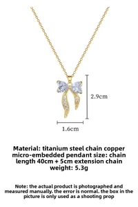 Bowknot heart pendant necklace dimensions and titanium steel chain measurements
