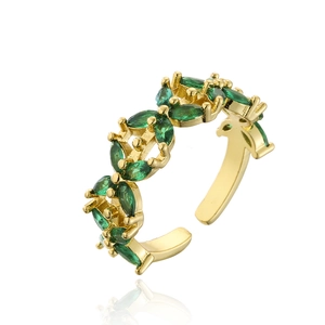 Close-up of 18K gold plated ring featuring marquise-cut green zircon cluster setting