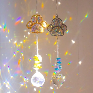 Pet Memorial Paw Print Crystal Suncatcher Rainbow Maker Window Hanging Ornament Alloy Rhinestone