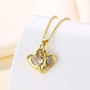 Heart Pendant Necklace 18K Gold Plated Stainless Steel With Inlaid Zircon Geometric Clavicle Chain Jewelry For Women