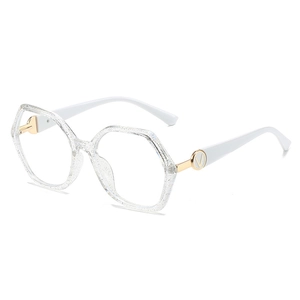 Stylish polygonal TR90 blue light blocking glasses with transparent glitter frame and V-logo