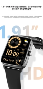 Detail of 1.91-inch HD smart watch screen with 240x296 resolution and fitness UI