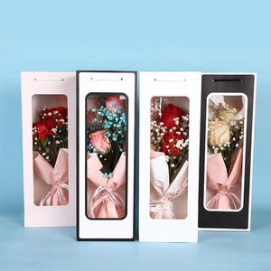 Rectangular paper gift bags with large windows and handles for wine or flowers