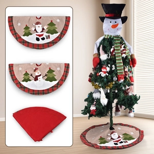Jupe de sapin de Noël en toile avec motifs Père Noël et bonhomme de neige et bordure