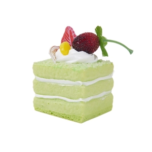 Modèle de gâteau mousse carré vert avec crème multicouche et décoration de fruits