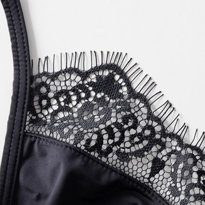 Reggiseno sexy nero in pizzo ciglia ultrasottile senza ferretto in seta di ghiaccio