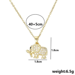 Luxurious titanium steel elephant necklace with sparkling white crystals and black gem eye