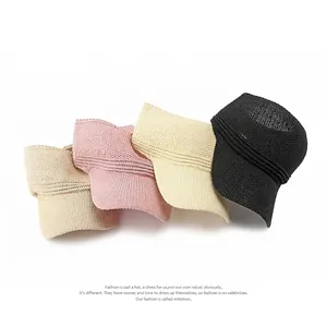 Set of four knitted open top sun visors in black beige pink and khaki for women