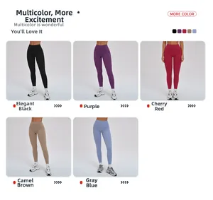 Collage de leggings de yoga taille haute en noir, violet, rouge, camel et bleu