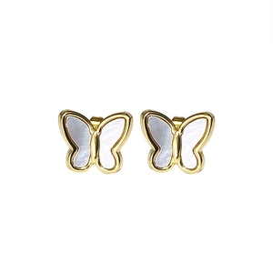 Elegant 18k gold plated titanium butterfly stud earrings with natural mother of pearl