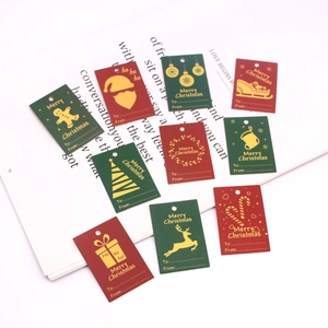 Christmas gift tags with gingerbread man, Santa and reindeer patterns in red and green