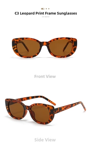 Front and side view of retro tortoiseshell cat-eye sunglasses with brown lenses
