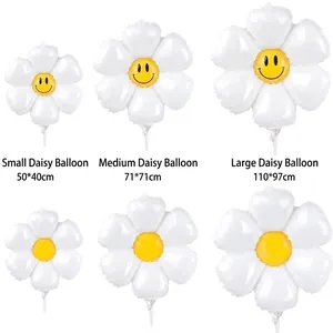 Daisy Flower Aluminum Foil Balloons Smiley Face White Petals Birthday Party Wedding Outdoor Picnic Photography Props Decor