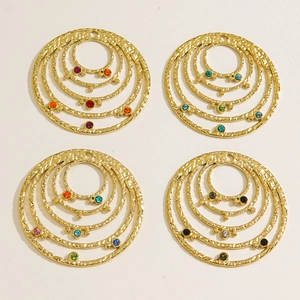 Bohemian 14K gold plated stainless steel concentric circle pendants with colorful stones