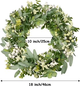 Detailed size chart of eucalyptus berry wreath with 10 inch inner and 18 inch outer diameter