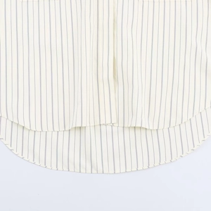 Women's vertical striped shirt with curved hem and asymmetrical front-back length