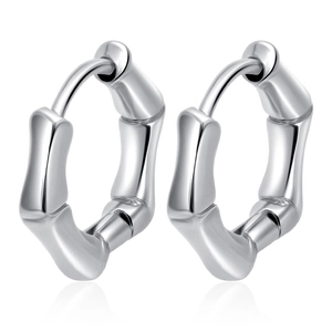 Orecchini a cerchio in acciaio inossidabile argento con design geometrico a bambù