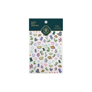 Cartoon dinosaur themed nail art stickers with matte finish and colorful heart patterns