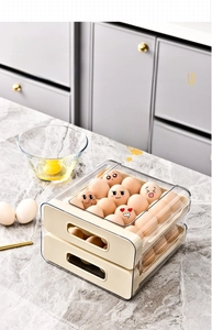 Double-layer drawer-style egg storage box with transparent plastic design for kitchen