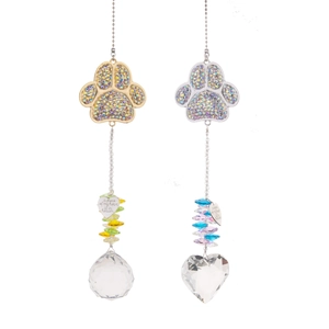 Rainbow crystal paw suncatcher with heart charm and a piece of my heart is in heaven quote