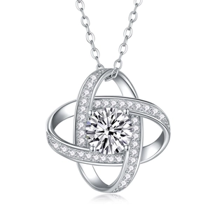 Elegant silver four-leaf clover necklace with round-cut crystal and sparkling zirconia accents
