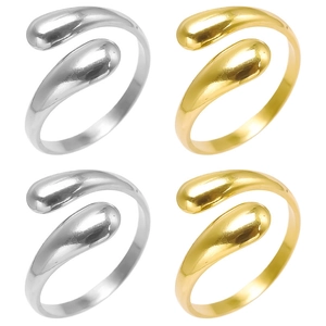 Minimalist adjustable stainless steel bypass ring in polished silver and gold finishes