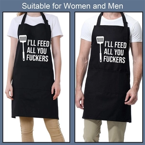 Unisex schwarze Küchenschürze für Damen und Herren mit lustigem weißem Buchstabendruck