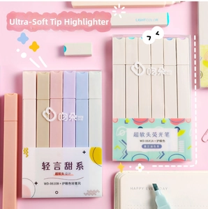 Close-up of Morandi soft tip highlighters set in pastel macaron colors for students