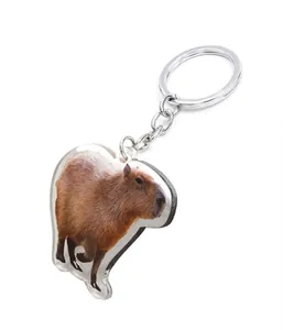 Minimalist Capybara acrylic keychain with a metal ring for bags and car keys