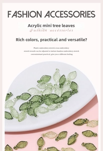Macro view of acrylic mini leaf charms with detailed veins for DIY jewelry making