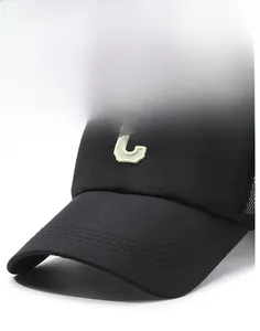 Detailed close-up of the curved brim and C letter embroidery on the black baseball cap