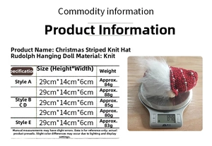Size chart for Christmas gnome doll showing striped hats and weight specifications